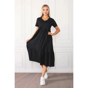 Kadın Siyah Maxi Elbise Kısa Kol V Yaka A-Line Model Günlük Şıklık