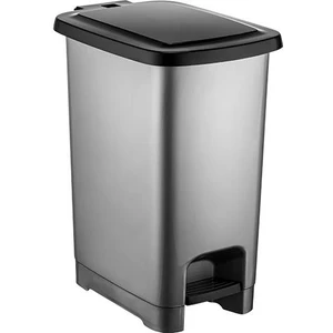 SY4281 15 Lt Slim Pedallı Gri Plastik Çöp Kova Siyah Kapak