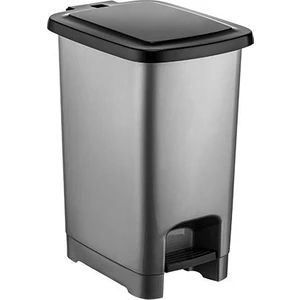 SY4280 10 Lt Slim Pedallı Gri Plastik Çöp Kova Siyah Kapak