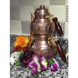 Bakır Çaydanlık Çiçek Desenli Işlemeli