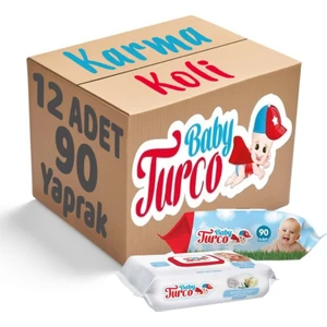 Baby Turco Islak Havlu Mendil 90 Yaprak Plastik Kapaklı Karma 12'li Set (Klasik-Beyaz Sabun)