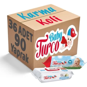 Baby Turco Islak Havlu Mendil 90 Yaprak Plastik Kapaklı Karma 36'lı Set (Klasik-Beyaz Sabun)