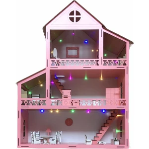 Ahşap Oyun Evi 60CM 18 Eşya LED Işıklı
