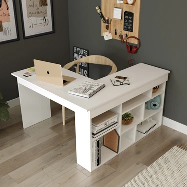 Robin Home Boston Kitaplık Raflı Çalışma Masası Ofis Masası L Masa