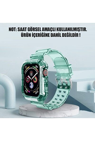 Magazabu Apple Watch 6 44 mm Uyumlu Kordon Çerçeve Korumalı Transparan Saat Kordonu 44/K27