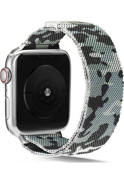 Magazabu Apple Watch Se 40 mm Uyumlu Kordon Metal Kamuflaj Hasır Örgü Saat Kordonu 40/K40