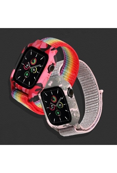Magazabu Apple Watch 38MM Uyumlu Kordon Çerçeve Korumalı Army Stil Saat Kordonu 38/lm6