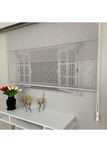 Volper VP1015 Çift Mekanizmalı Lazer Kesim Tül ve Stor Perde Gri 140X200