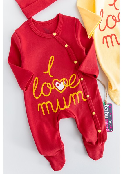 I Love Mum Taraftar Sarı Kırmızı Ikili Bebek Tulum Takım fiyatları