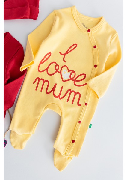 I Love Mum Taraftar Sarı Kırmızı Ikili Bebek Tulum Takım modelleri