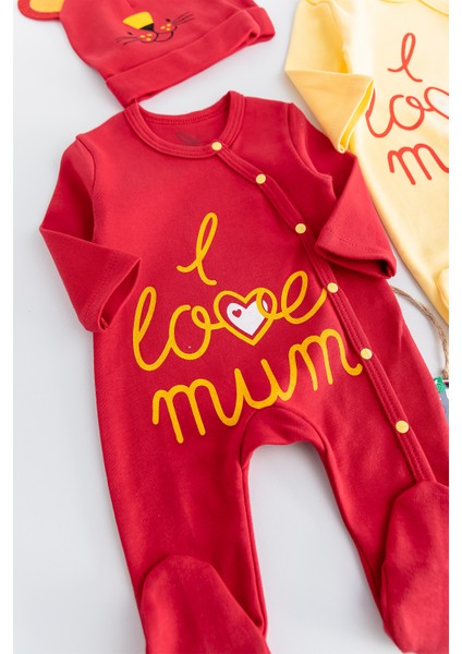 I Love Mum Taraftar Sarı Kırmızı Ikili Bebek Tulum Takım fırsatları