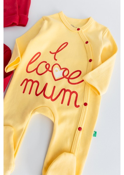 I Love Mum Taraftar Sarı Kırmızı Ikili Bebek Tulum Takım indirimleri