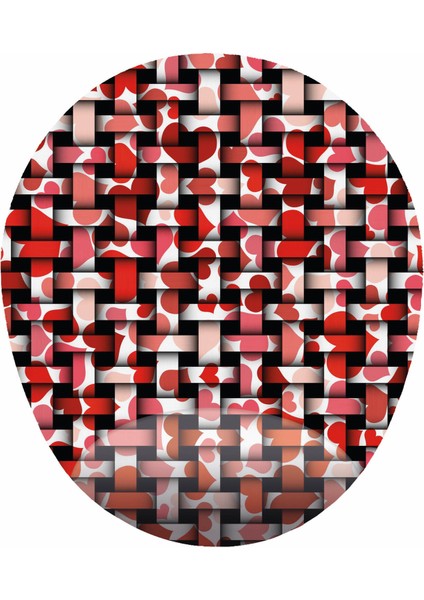 Kırmızı Beyaz Temalı Kalp Desenli Bilek Destekli Oval De Mouse Pad