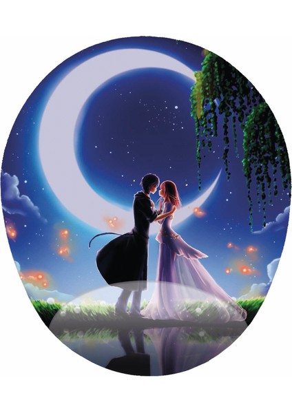 Mavi Gece Ay Yıldızlar ve Ateş Böcekleri Bilek Destekli Ov Mouse Pad