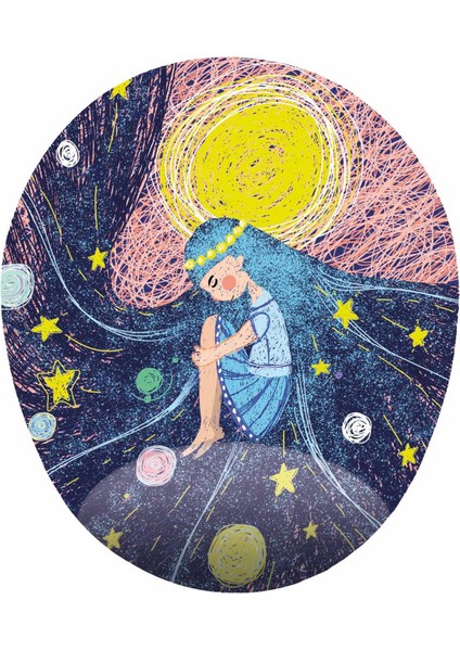 Mavi Saçlı Kız ve Yıldızlar Oval Bilek Destekli Tasarım Mouse Pad