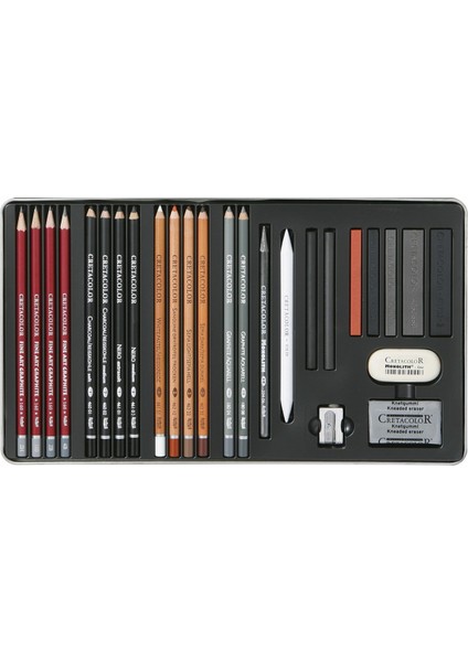 Teacher's Choice Advanced Drawing Set Karakalem Eskiz Çizim Seti Metal Kutu 27 Parça