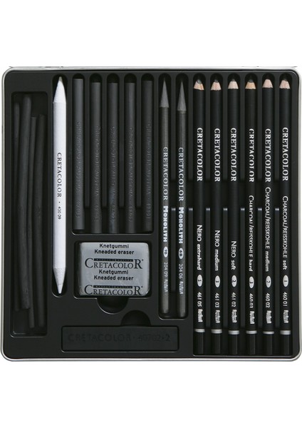 Black Box Charcoal Drawing Set Karakalem Eskiz Çizim Seti Metal Kutu 20 Parça