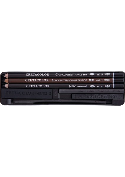 Charcoal Pocket Set Karakalem Eskiz Çizim Seti Metal Kutu 8 Parça