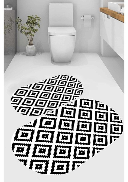 Simetrik Desenli Kaymaz Taban Yıkanabilir 2'li Desenli Banyo Paspası (50X60 cm - 60X100 Cm)