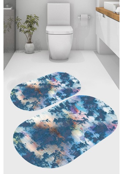 Çatlak Gölge Desenli Kaymaz Taban Yıkanabilir 2'li Desenli Banyo Paspası (50X60 cm - 60X100 Cm)