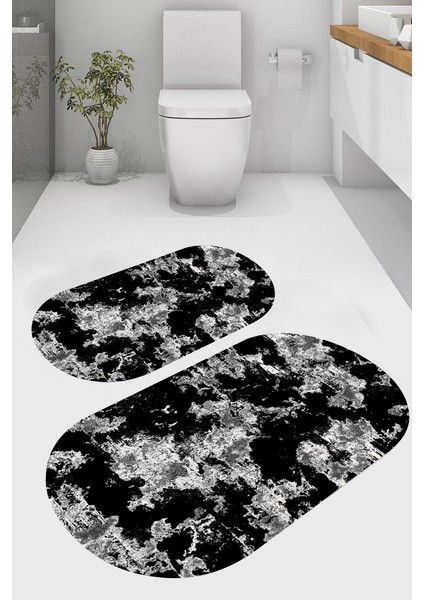Gölge Desenli Kaymaz Taban Yıkanabilir 2'li Desenli Banyo Paspası (50X60 cm - 60X100 Cm)