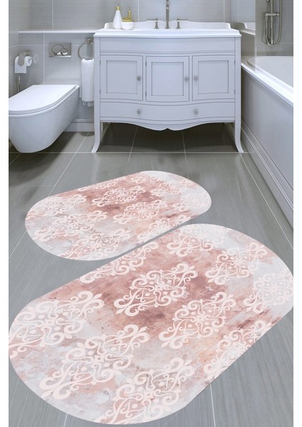 Eskitme Motif Desenli Kaymaz Taban Yıkanabilir 2'li Desenli Banyo Paspası (50X60 cm - 60X100 Cm)