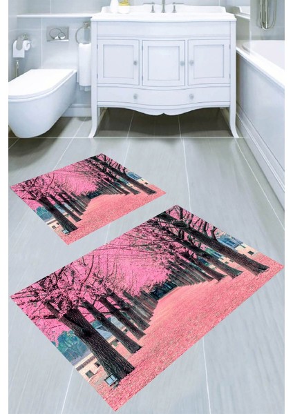 Sonbahar Temalı Kaymaz Taban Yıkanabilir 2'li Desenli Banyo Paspası (50X60 cm - 60X100 Cm)