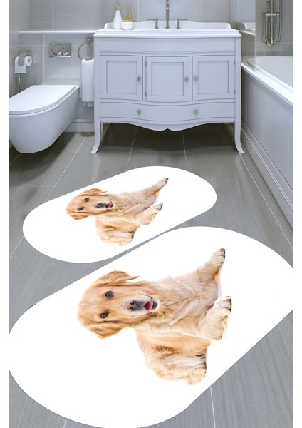 Üç Boyutlu Tasarımlı Kaymaz Taban Yıkanabilir 2'li Desenli Banyo Paspası (50X60 cm - 60X100 Cm)