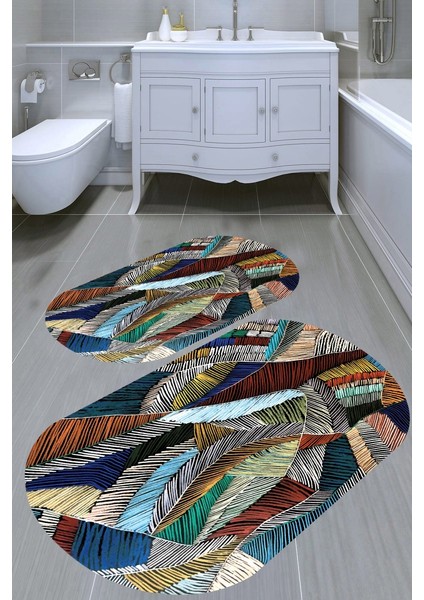 Abstract Tüy Desenli Kaymaz Taban Yıkanabilir 2'li Desenli Banyo Paspası (50X60 cm - 60X100 Cm)