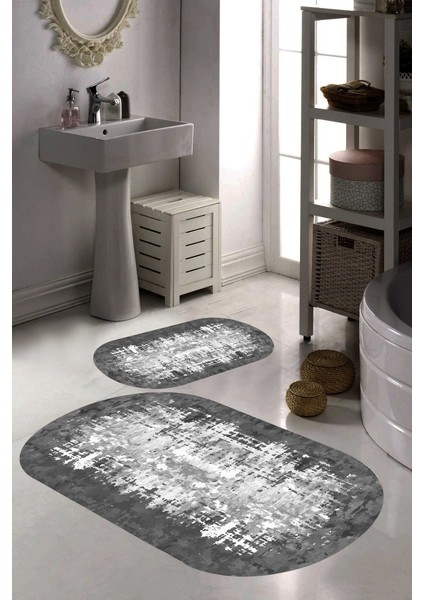 Mat Eskitme Kaymaz Taban Yıkanabilir 2'li Desenli Banyo Paspası (50X60 cm - 60X100 Cm)