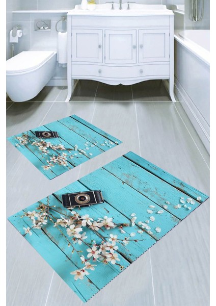 Eskitme Zemin Desenli Kaymaz Taban Yıkanabilir 2'li Desenli Banyo Paspası (50X60 cm - 60X100 Cm)