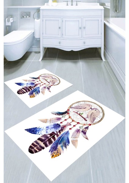 Rüya Kapanı Desenli Kaymaz Taban Yıkanabilir 2'li Desenli Banyo Paspası (50X60 cm - 60X100 Cm)