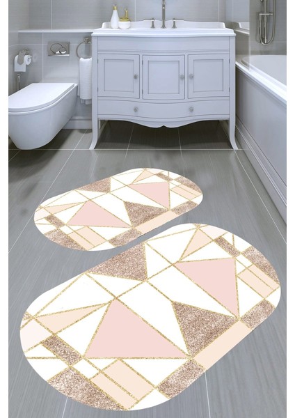 Star Desenli Kaymaz Taban Yıkanabilir 2'li Desenli Banyo Paspası (50X60 cm - 60X100 Cm)