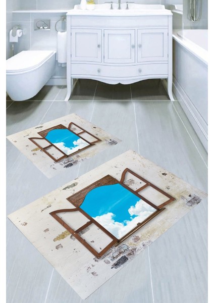 Sonsuzluk Penceresi Desenli Kaymaz Taban Yıkanabilir 2'li Desenli Banyo Paspası (50X60 cm - 60X100 Cm)
