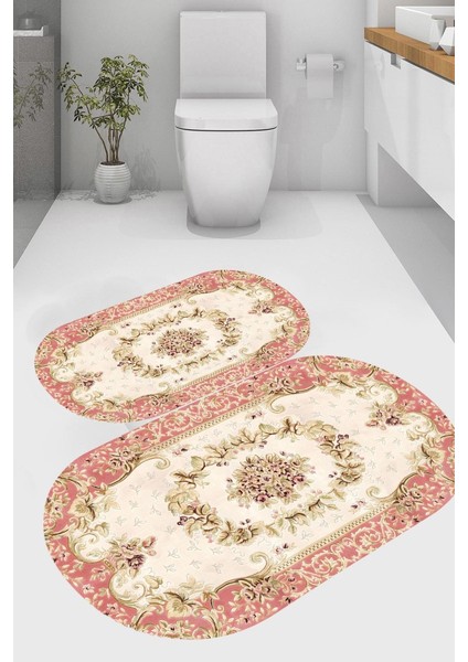 Otantik Motifli Kaymaz Taban Yıkanabilir 2'li Desenli Banyo Paspası (50X60 cm - 60X100 Cm)