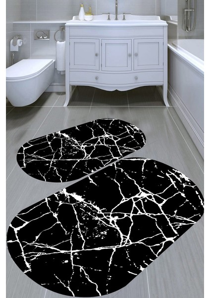 Cam Kırığı Desenli Kaymaz Taban Yıkanabilir 2'li Desenli Banyo Paspası (50X60 cm - 60X100 Cm)