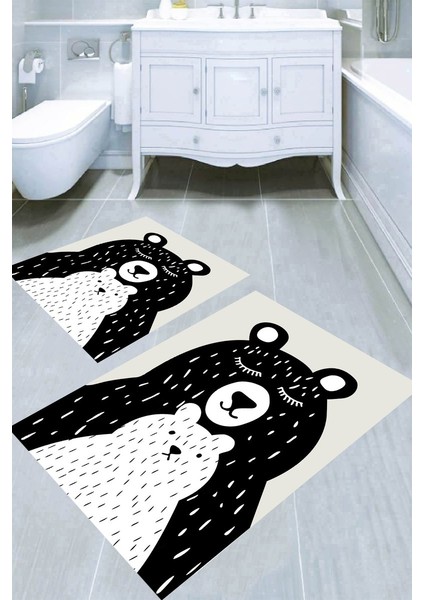 Sevimli Ayıcıklar Desenli Kaymaz Taban Yıkanabilir 2'li Desenli Banyo Paspası (50X60 cm - 60X100 Cm)