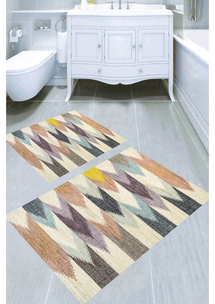 Renk Katmanları Desenli Kaymaz Taban Yıkanabilir 2'li Desenli Banyo Paspası (50X60 cm - 60X100 Cm)