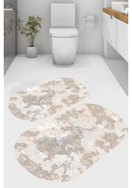 Retro Eskitme Desenli Kaymaz Taban Yıkanabilir 2'li Desenli Banyo Paspası (50X60 cm - 60X100 Cm)