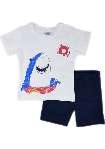 Luggi Baby Erkek 'shark' Beyaz T-Shirt & Lacivert Şort Takım