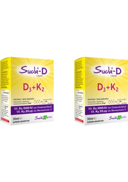 D Vitamin D3 K2 Liquid 30 ml 2 Adet