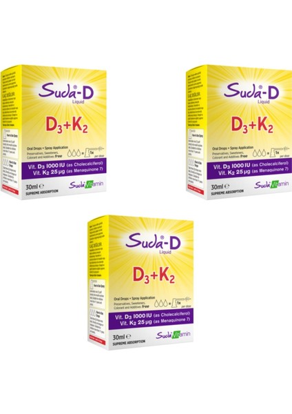 Suda-D Likit Vitamin D3+K2 Sprey Damla 30 ml 3 Adet