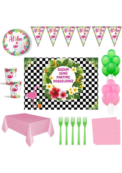 Flamingo Tema 24 Kişilik Afişli Doğum Günü Parti Seti
