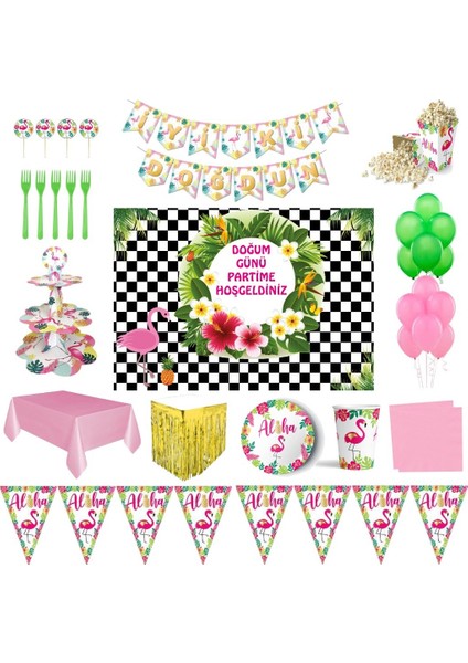 Flamingo Tema Afişli 8 Kişilik Lüks Doğum Günü Parti Süsleri