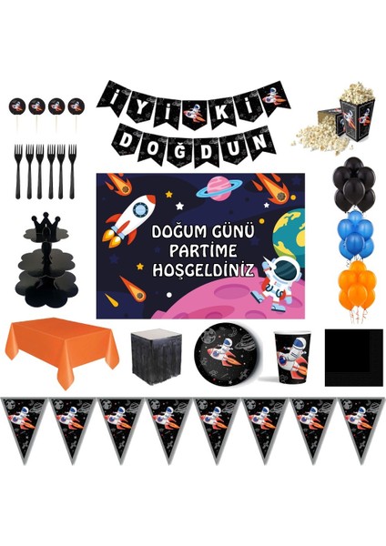 Uzay Tema Afişli 24 Kişilik Lüks Doğum Günü Parti Süsleri