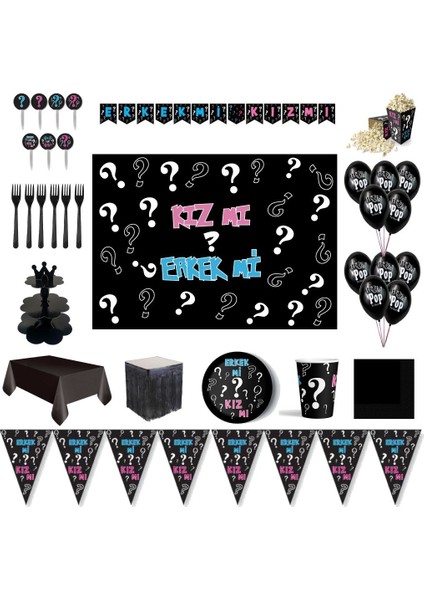 Cinsiyet Belirleme Afişli 8 Kişilik Lüks Parti Süsleri