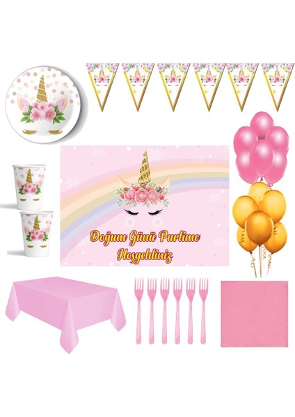 Unicorn Boynuzlu Tema 16 Kişilik Afişli Set