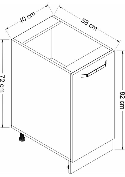 Mutfak Alt Modül 1K1R 40 cm Dolap Beyaz Antrasit A1