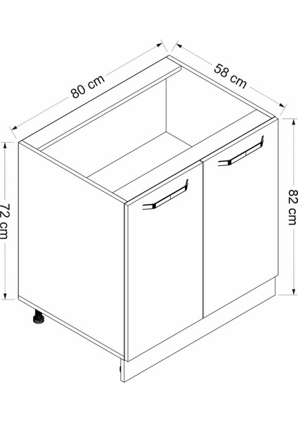 Mutfak Alt Modül 2K1R 80 cm Dolap Beyaz  B1