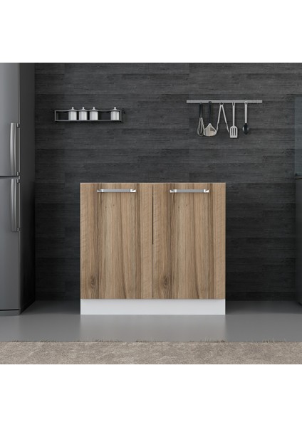 Mutfak Alt Modül 2k 90CM Evye Dolap Beyaz/dore - D1